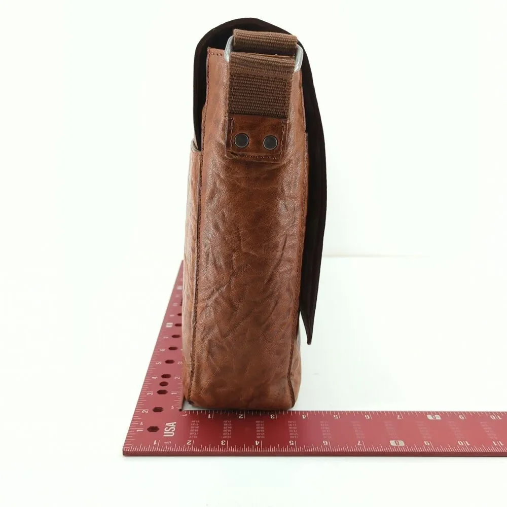 FRYE Tan Brown Crinkle Leather Large Messenger Crossbody Bag Business DB0525 NEW